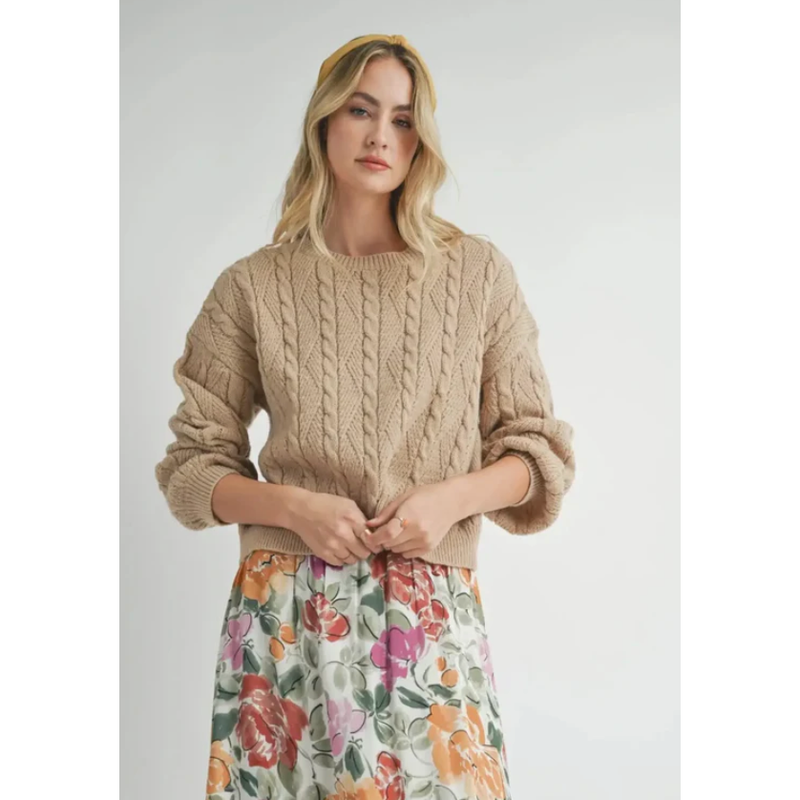 Happier Times Crew Neck Knit Sweater | Taupe