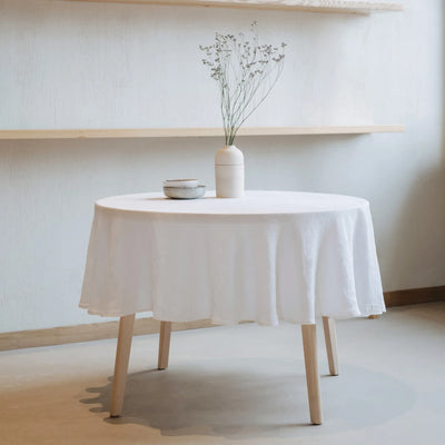 Linen Round Tablecloth | White