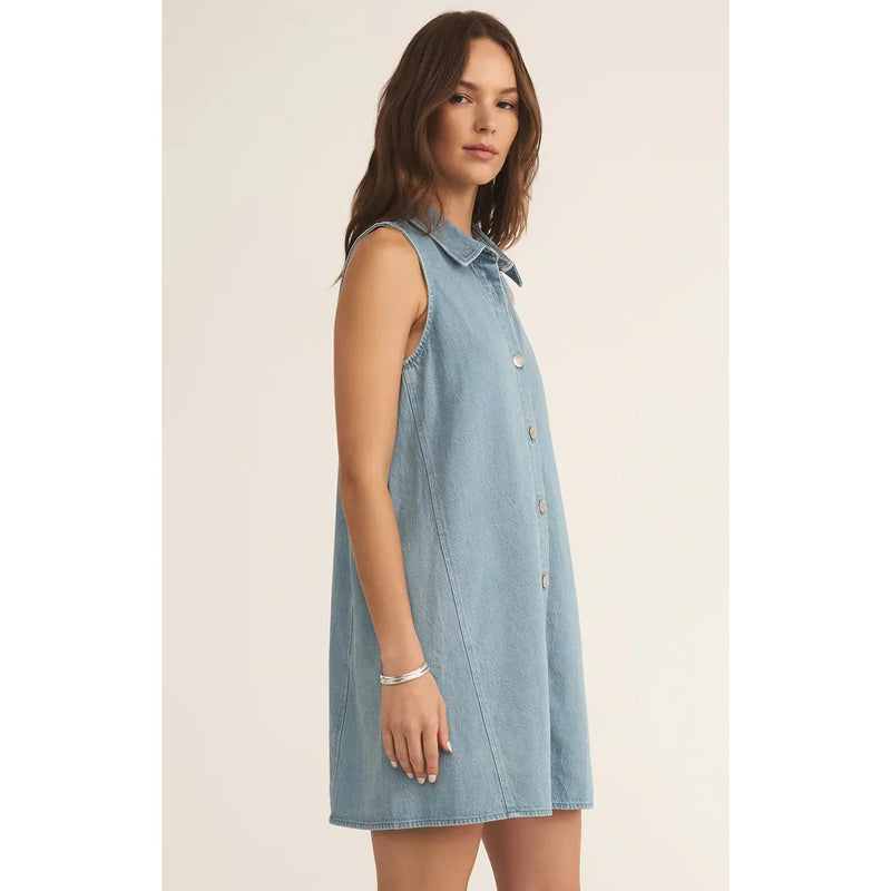 New Light Twill Mini Dress | Light Vintage Indigo