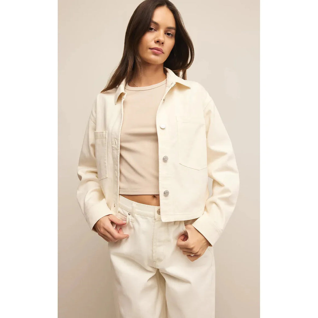 All Day Cropped Denim Jacket | Off White - Modern Komfort Canada