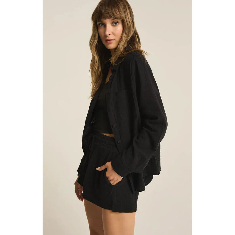 Kaili Button Up Gauze Top | Black