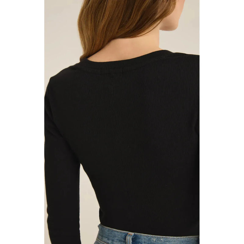 Sirena Rib Long Sleeve Top | Black