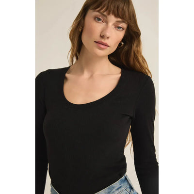 Sirena Rib Long Sleeve Top | Black