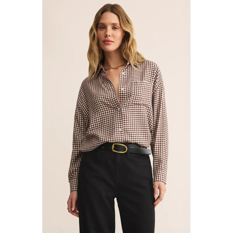 River Plaid Button Up Shirt | Chocolate Cherry