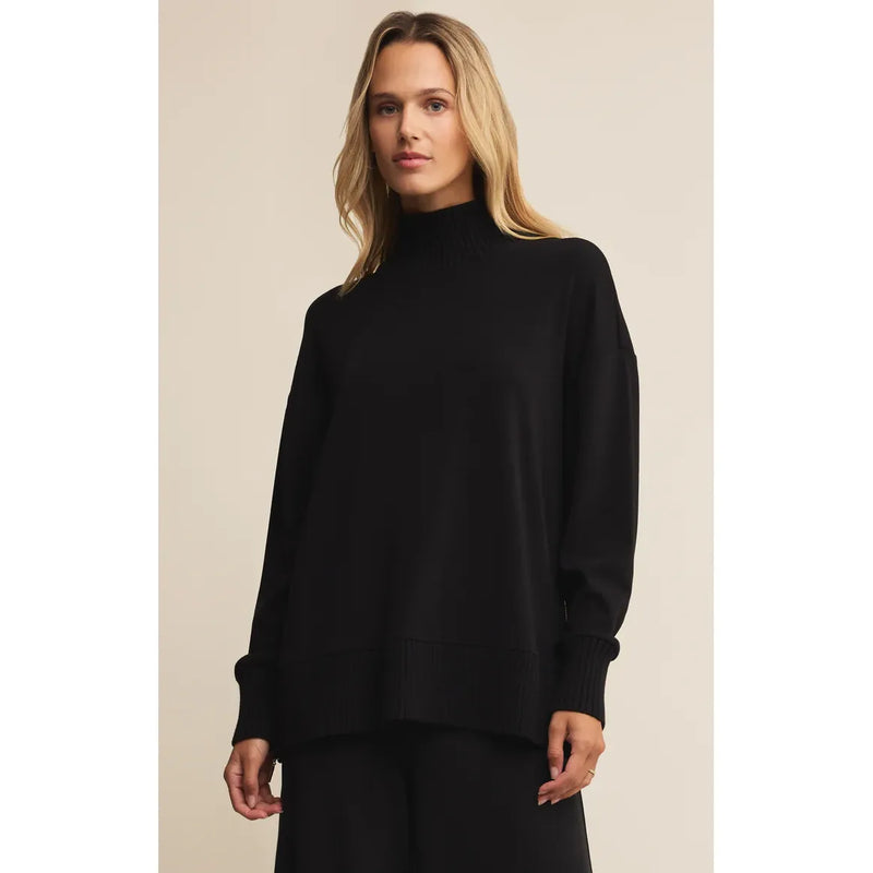 Sable Luxe Mock Neck Top | Black