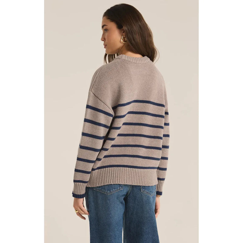 Boyfriend Stripe Sweater | Taupe & Navy