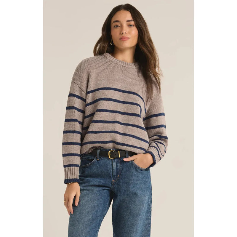 Boyfriend Stripe Sweater | Taupe & Navy