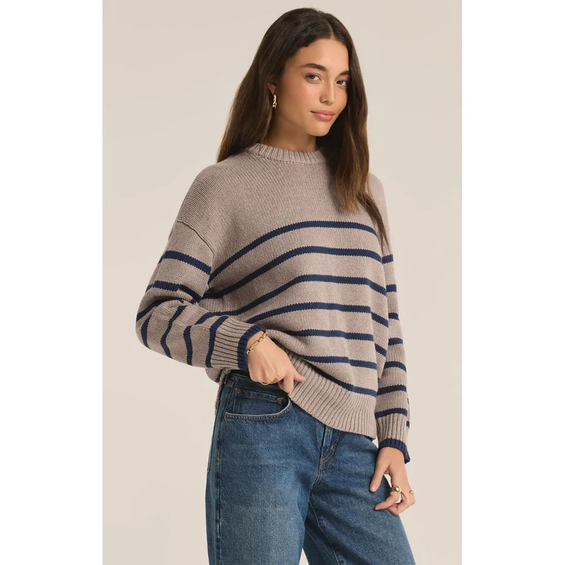 Boyfriend Stripe Sweater | Taupe & Navy