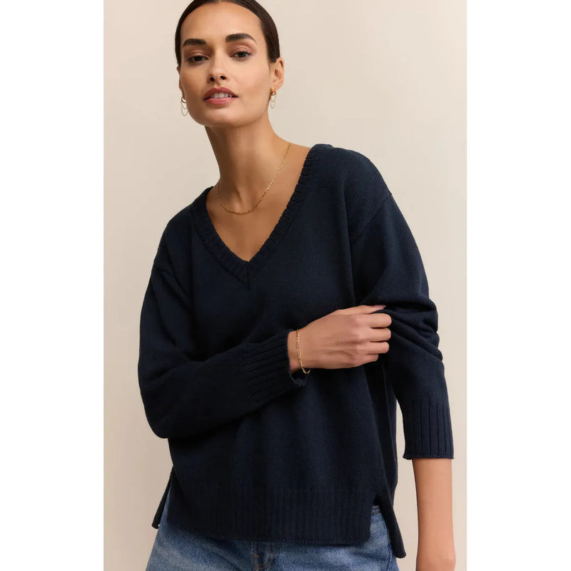 All Around Cotton V-Neck Sweater | Eclipse