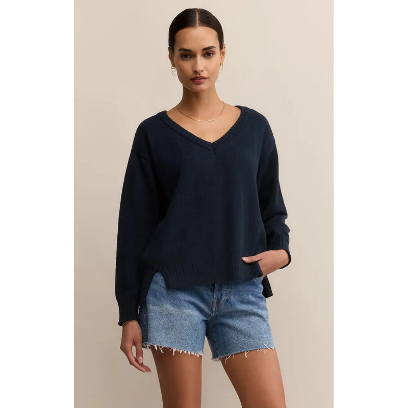 All Around Cotton V-Neck Sweater | Eclipse