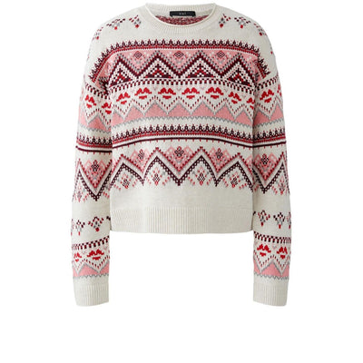 Cotton Jacquard Pullover | White / Red