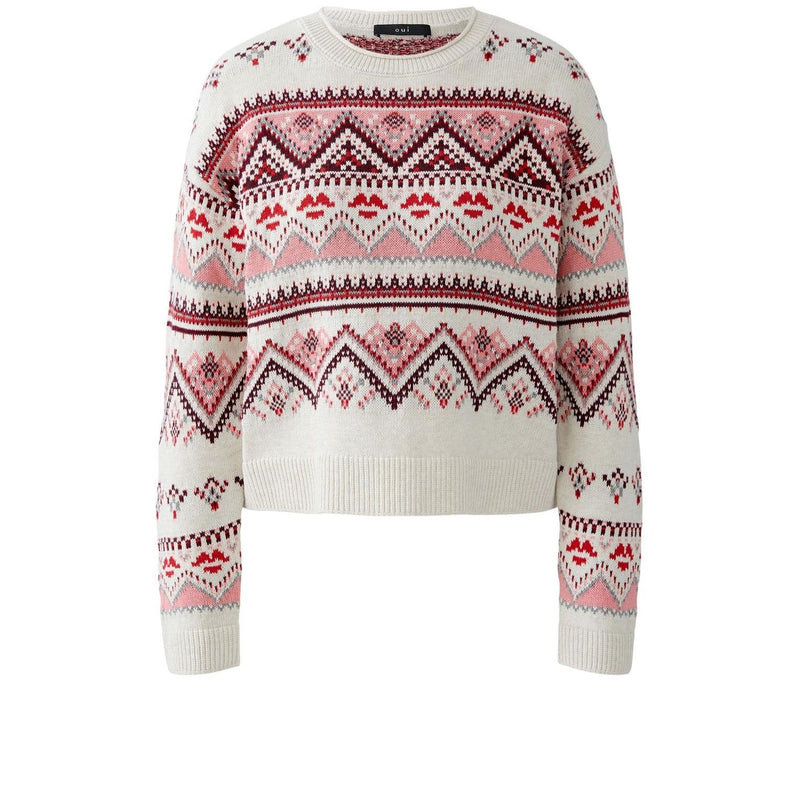 Cotton Jacquard Pullover | White / Red