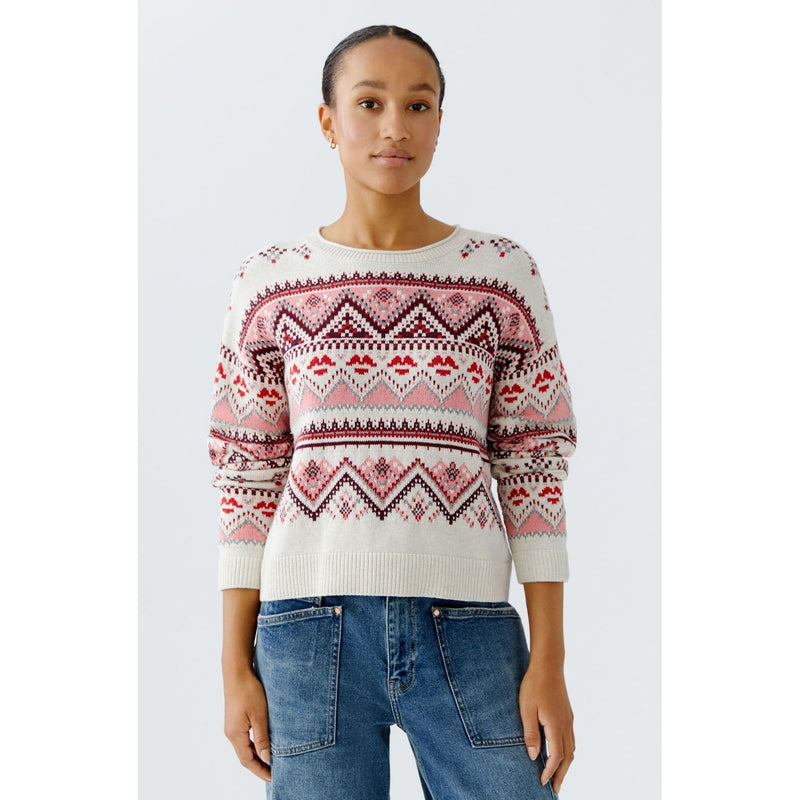 Cotton Jacquard Pullover | White / Red
