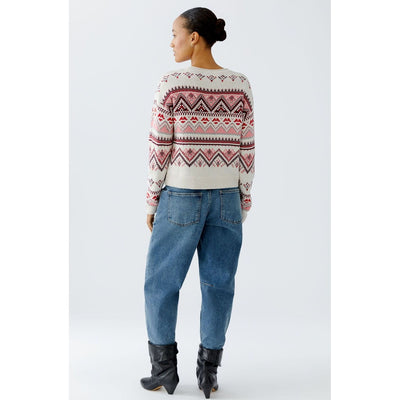 Cotton Jacquard Pullover | White / Red