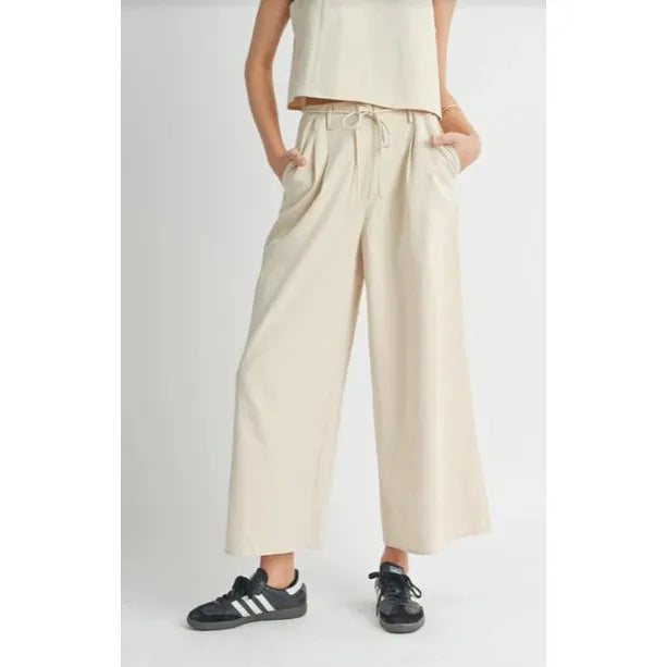 Past Midnight Wide Leg Pants with Tie | Cream