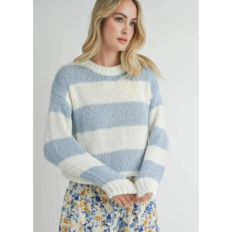 Clara Chunky Stripe Sweater | Ivory / Sky