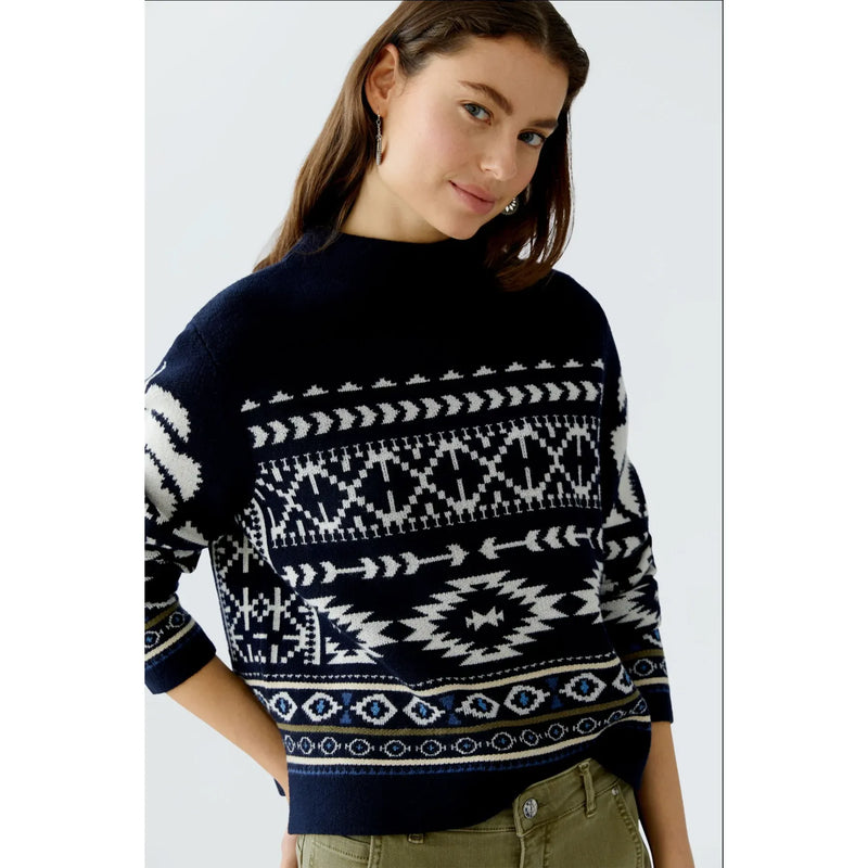 Jacquard Knit Sweater | Navy / White