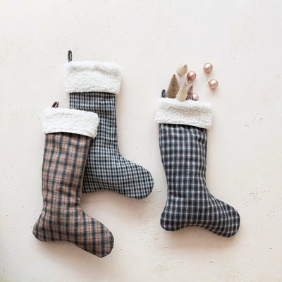 Woven Stocking with Sherpa Cuff