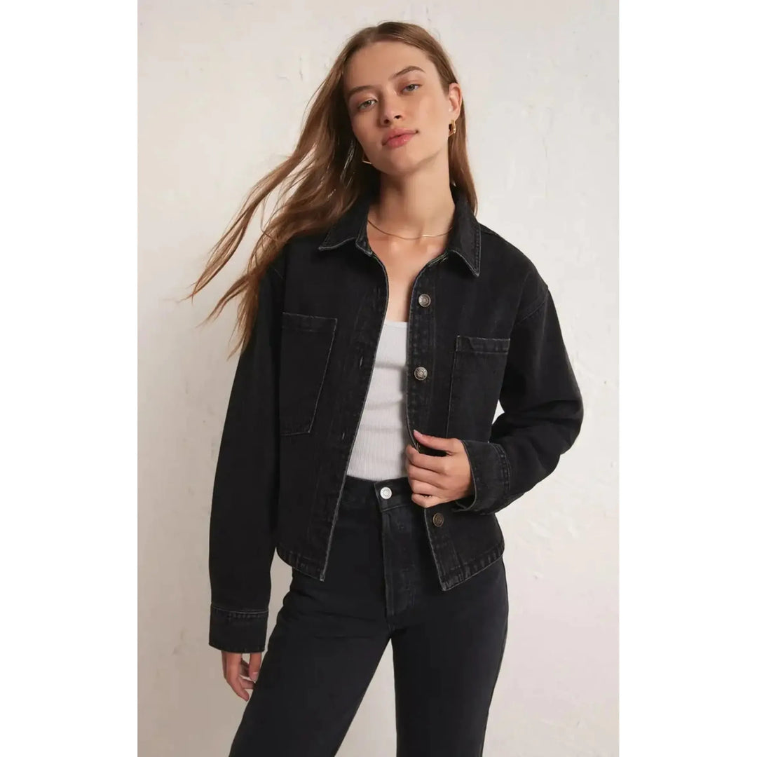 Z Supply Cropped Denim Jacket ZS Washed Black Large
