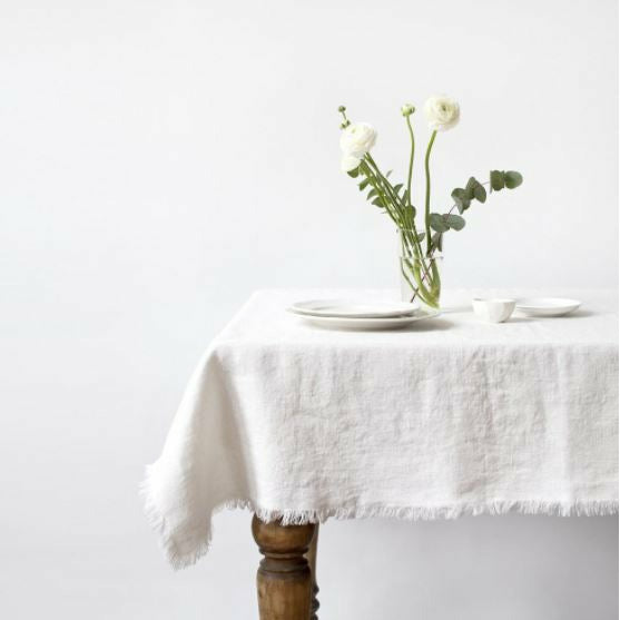 Linen Tablecloth | White Fringe