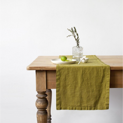 Linen Table Runner | 16"x79" | Moss Green