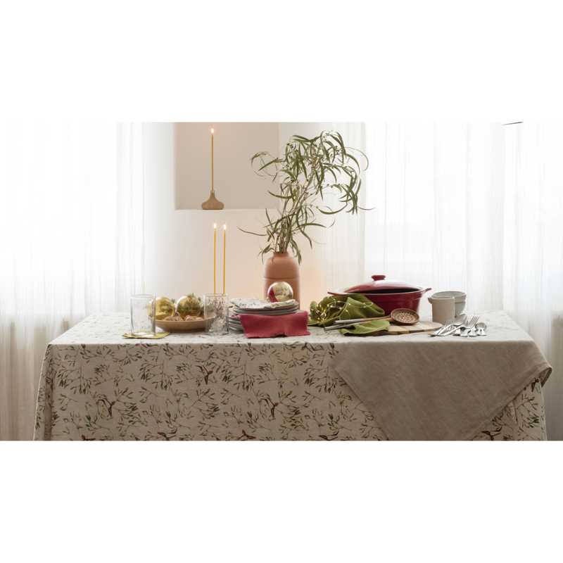 Linen Tablecloth | Mistletoe on Natural