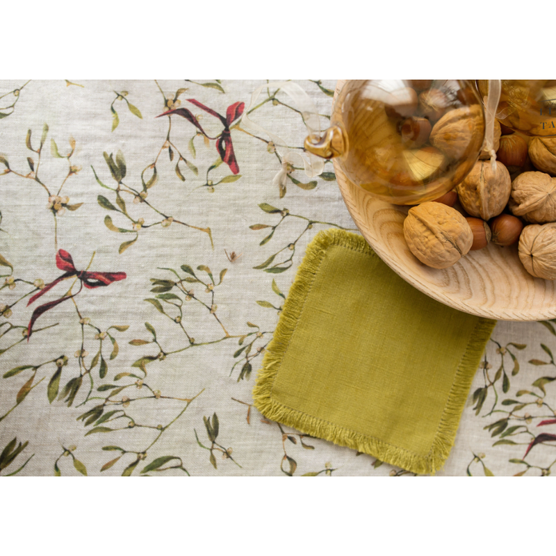 Linen Tablecloth | Mistletoe on Natural